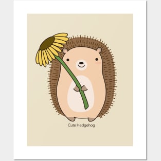 Cute Hedgehog Holding a Flower Drawing Illustration Posters and Art